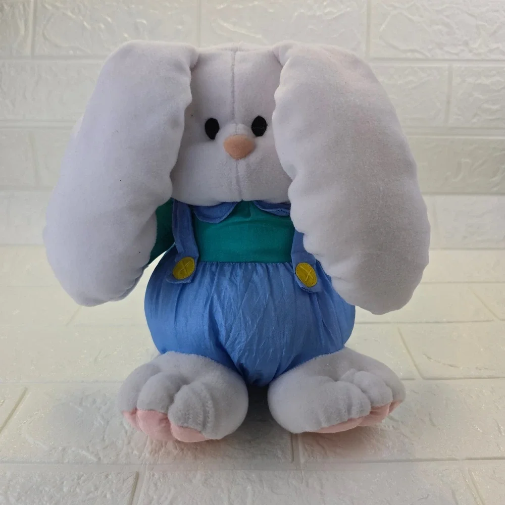 Gibson Greetings 1994 Vintage Bunny Plush Toy White Blue Overalls 9 Inch Retro